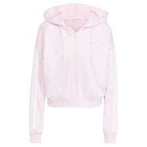 adidas Mujer Essentials 3-Stripes French Terry Full Zip Hoodie, Clear Pink/White, M