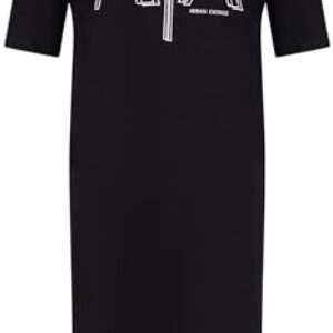 Armani Exchange Sustainable, Big Logo Print, Round Neck Vestido Informal, Negro, M Mujeres