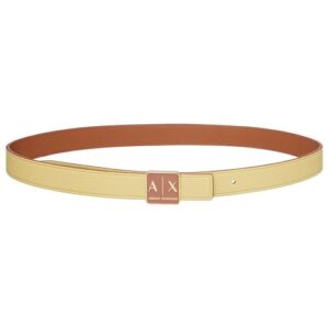 Armani Exchange Sustainable, Reversible, Logo Buckle Plate Belt, Whiskey/Light Bamboo, 90 cm para Mujer