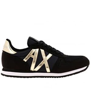 Armani Exchange Zapatillas Casual Logotipo Dorado, Negro