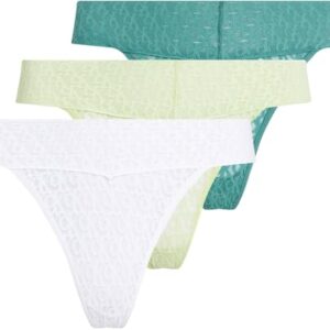 Calvin Klein Braguitas Tipo Bikini Pack de 3 Mujer Talle bajo con Encaje, Multicolor (White/Highline Green/Lively Teal), M