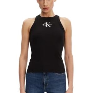 Calvin Klein Camiseta de Tirantes Mujer Monologo Rib Skinny Fit, Negro (CK Black), XXS