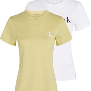Calvin Klein Camisetas de Manga Corta Mujer Pack de 2 Monologo tee Slim Fit, Multicolor (Muted Lime/Brilliant White), XXS