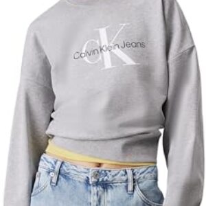 Calvin Klein Sudadera Mujer Monologo French Terry con Cuello Redondo, Gris (Heroic Grey Heather), L