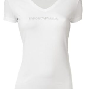 Emporio Armani T-Shirt Camiseta V-Neck Iconic Mujer, Blanco (White), L