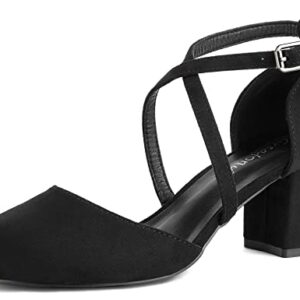 Greatonu Bombas con Correa en el Tobillo para Mujer, Bombas con tacón Alto para Mujer con Correas Cruzadas y Puntera Cerrada, Bodas y Fiestas Negro EU 39