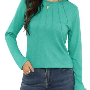 Gyabnw Camiseta de Manga Larga para Mujer Informal Camisa Plisada con Cuello Redondo Blusas Básico Chic y Elegante