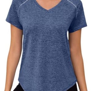 Gyabnw Camiseta Deportiva Mujer de Manga Corta Camisetas de Cuello en V Mujer Ropa Deporte Secado Rápido Yoga Fitness Running Top Entrenamiento Atlético