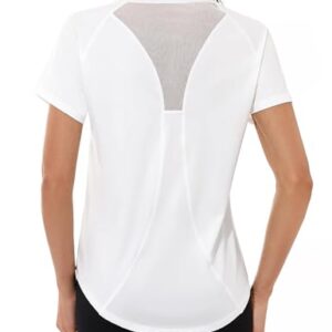 Gyabnw Camiseta Deportiva para Mujer, Camiseta de Manga Corta, Camiseta de Entrenamiento, Rápido Camisetas de Malla Mujer Yoga Fitness Top Ropa Deportiva Entrenamiento Atlético BlancoXL