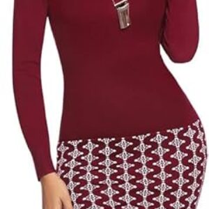 Gyabnw Vestido de Punto Manga Larga Mujer Suéter de Invierno Cuello Alto para Otoño e Invierno