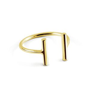 SINGULARU - Anillo Sticks -Ajustable de la Talla 10 a la 16. Plata de Ley 925 con Acabado Baño de Oro de 18 Kt. Talla Unica. Joyas para Mujer