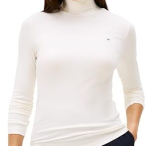 Tommy Hilfiger Jersey Mujer Slim Rib con cuello vuelto, Blanco (Ivory Silk), S