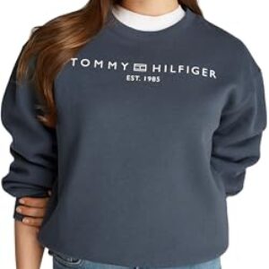 Tommy Hilfiger Sudadera sin Capucha para Mujer, Azul (Military Denim), XS