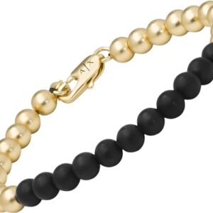 Armani Exchange Hombre Pulsera de piedras semipreciosas o acero inoxidable con cierre de mosquetón, Negro y tono dorado