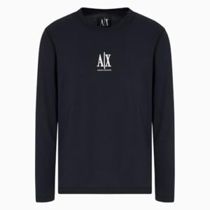 Armani Exchange Icon Project, Embroidered Logo, Long Sleeve Camiseta, Azul Marino Profundo, XL para Hombre