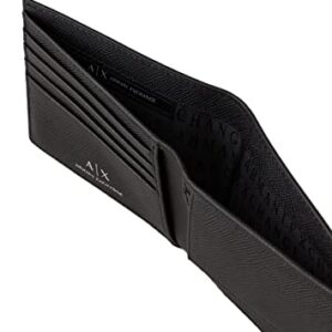 Armani Exchange Plate Logo Saffiano Leather Bifold with Coin Compartment, Cartera Plegable,