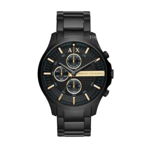 Armani Exchange Relojes de hombre, Movimiento de cuarzo cronógrafo y caja de 46 mm con correa de acero inoxidable, Negro azabache