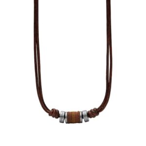 Fossil, Collar de cuero y acero inoxidable, para Hombre