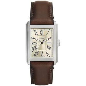 Fossil Reloj Carraway para Hombre, Movimiento de Cuarzo de Tres manecillas con Correa de Piel o Acero Inoxidable, Marrón