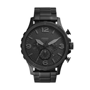 Fossil Reloj para hombre Nate, movimiento cronógrafo de cuarzo, caja de acero inoxidable negro de 50 mm con correa de acero inoxidable, JR1401