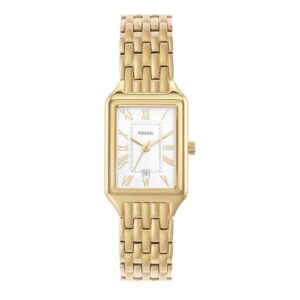 Fossil Reloj Raquel para mujer, movimiento de cuarzo de tres agujas con correa de acero inoxidable, Tono oro y blanco, 23 mm