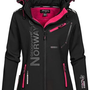 Geographical Norway Romantic Turbo-Dry - Chaqueta para mujer (softshell, con capucha extraíble) Color negro y rosa. M