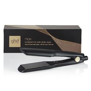 ghd Max - Plancha de Pelo Profesional con Placas Anchas, Placas Más Grandes Para un Peinado Rápido, Más Brillo y Sin Frizz - Para Cabello Largo, Grueso o Rizado - Color Negro, (Enchufe Europeo)