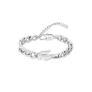 Lacoste Pulsera de cadena de acero inoxidable con dije en forma de cocodrilo para hombre y mujer 2040373, talla única, Acero inoxidable, No es una piedra preciosa