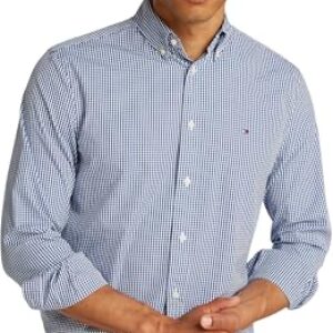 Tommy Hilfiger Camisa Hombre Flex Poplin Gingham Regular Fit, Multicolor (Wedge Blue/Optic White), M
