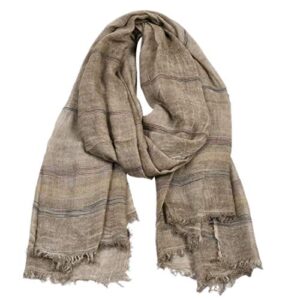 YONKOUNY Bufanda Hombres Otoño e Invierno Cálida Bufanda Clásico Largo Algodón y Lino Suaves Braga Cuello Moda Pañuelo de Cuello de Rayas (caqui)